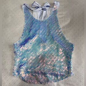 NEW FREE PEOPLE INTIMATELY DISCO FEVER SEQUIN AQUA PINK CAMI TOP MEDIUM